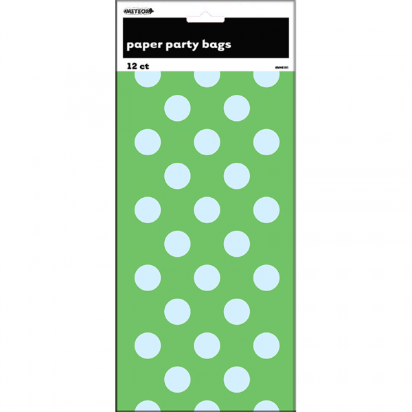 Polka Dots Paper Bags Lime Green 12PK