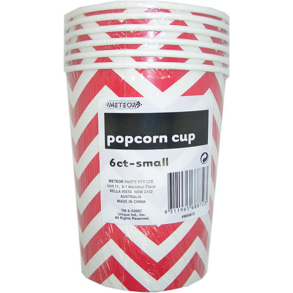 Chevron Popcorn Cups Small Red 6PK