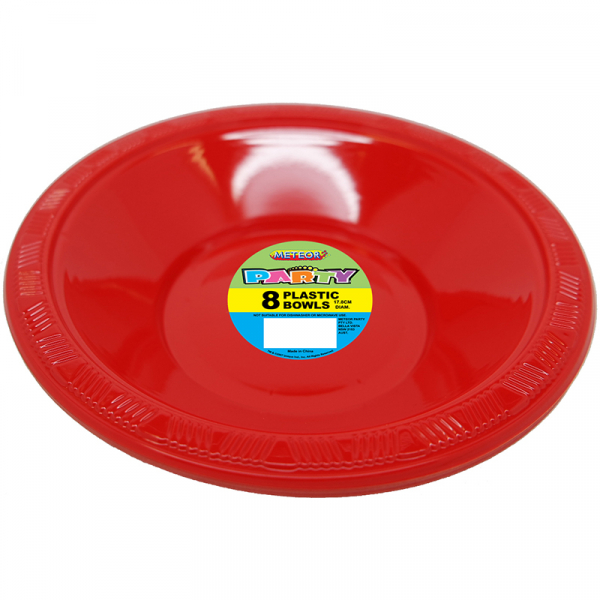 Plastic Bowls 18cm Red 8PK