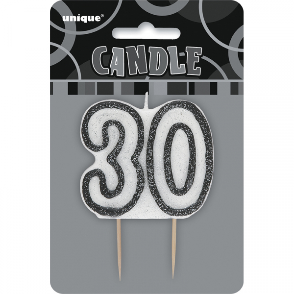 Glitz Birthday Black Numeral Candle 30th