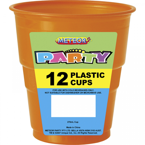 Plastic Cups 270ml Orange 12PK