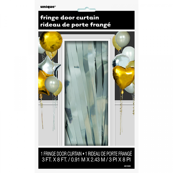 Fringe Door Curtain Metallic Silver