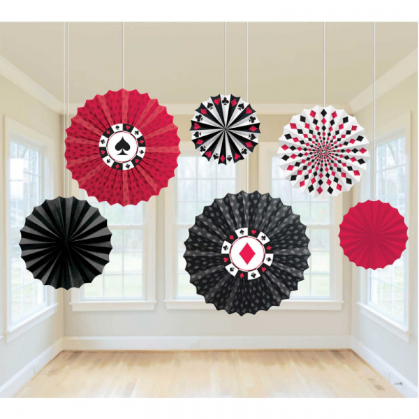 Casino Place Your Bets Paper Fan Hanging Decorations 6PK