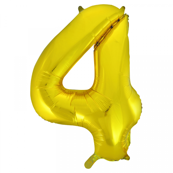 86cm 34 Inch Gaint Number Foil Balloon Gold 4 Inflated with Helium