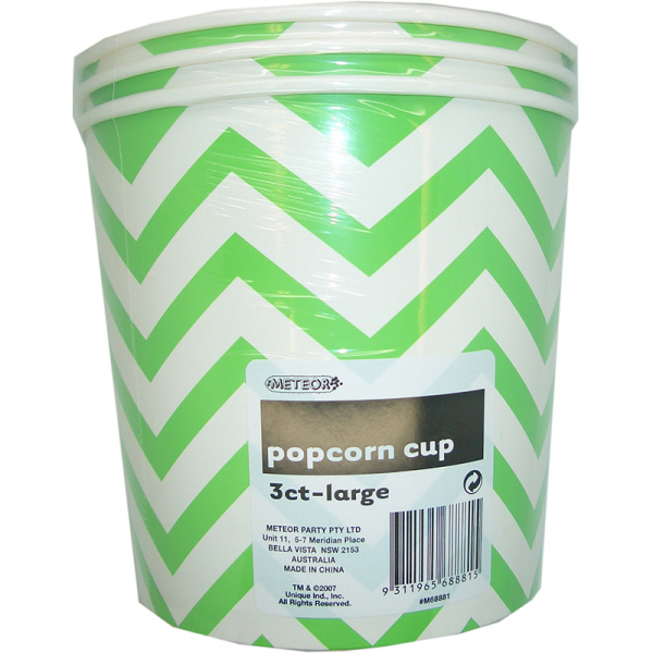 Chevron Popcorn Cups Large Green 3PK