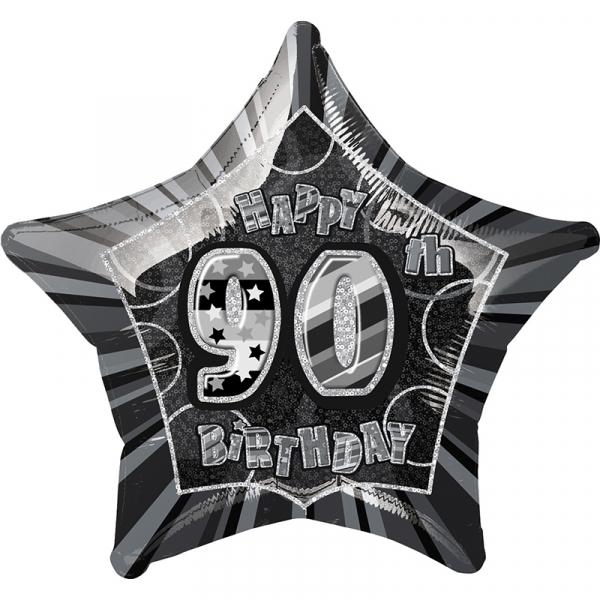 Glitz Birthday Black Star Foil Balloon 90th