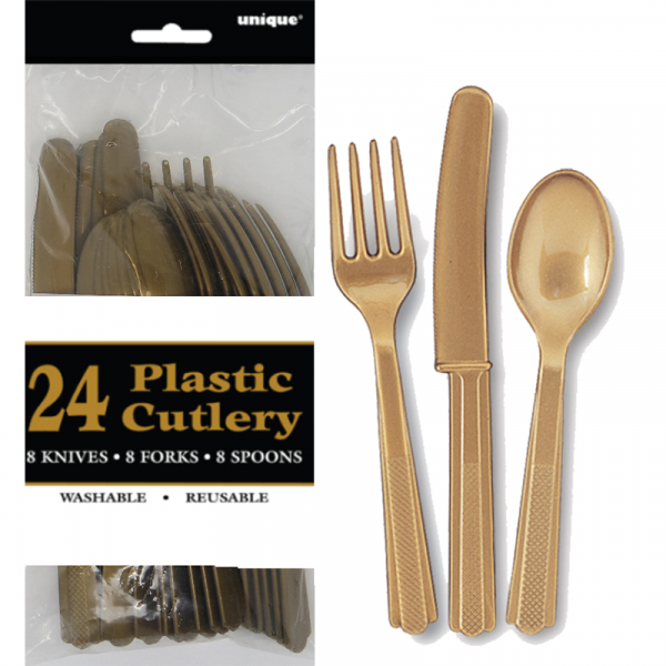 Cutlery Gold Inc Fork Spoon Knife 24PK
