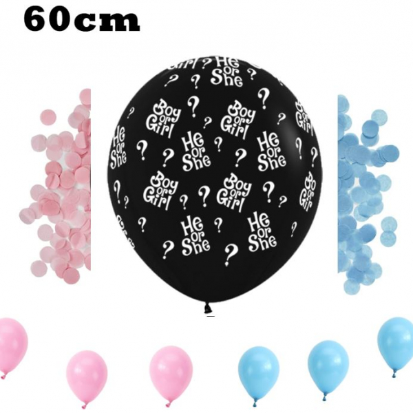 60cm Confetti Gander Reveal Printed Balloon with Helium & Weight & Small Balloon