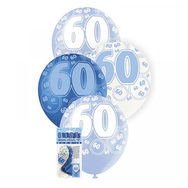 Glitz Birthday Blue Helium Balloons 60th 6PK