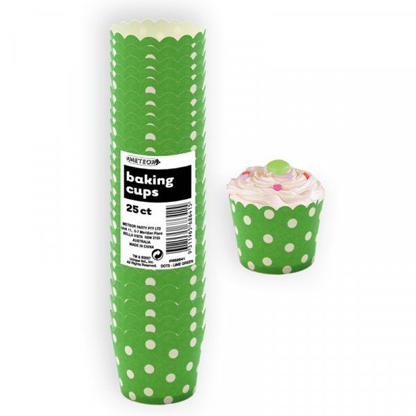 Polka Dots Baking Cups Lime Green 25PK