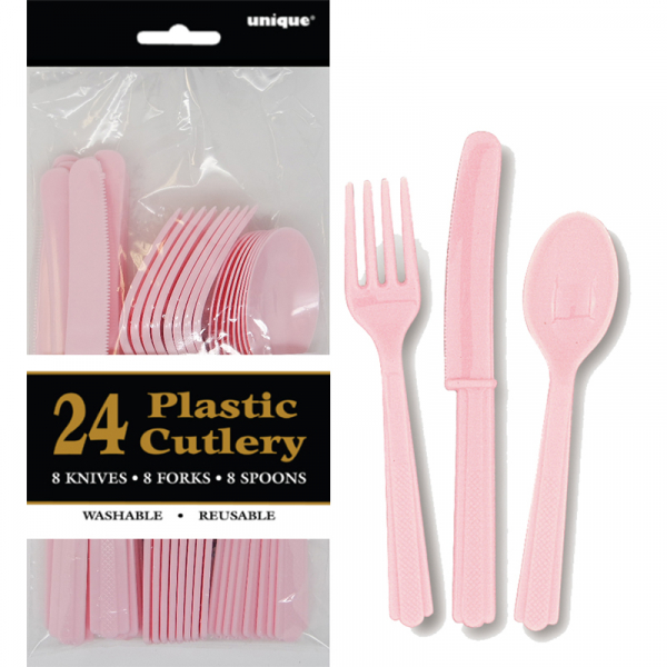 Cutlery Pastel Pink Inc Fork Spoon Knife 24PK