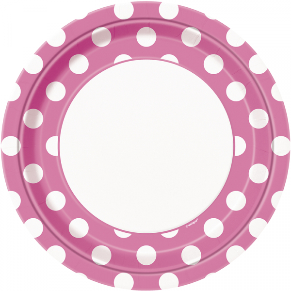 Polka Dots 23cm Plates Hot Pink 8PK