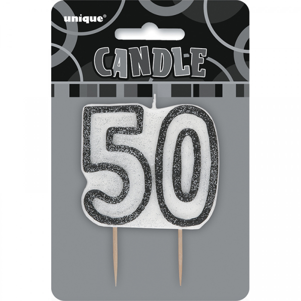 Glitz Birthday Black Numeral Candle 50th