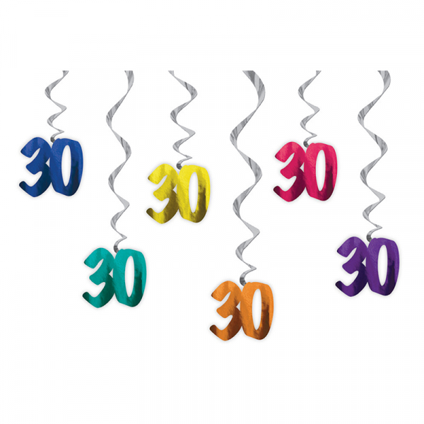 Hanging Decorations With Foil Swirls 30TH 6PK