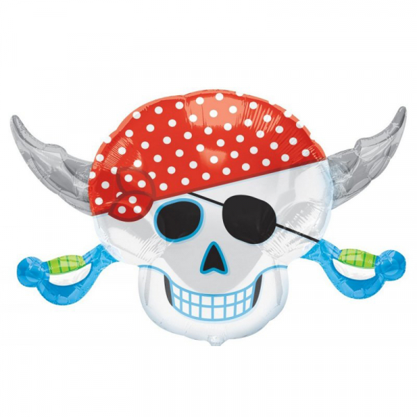 Supershape Pirates Party Skull Foil Balloon Inflated with Helium