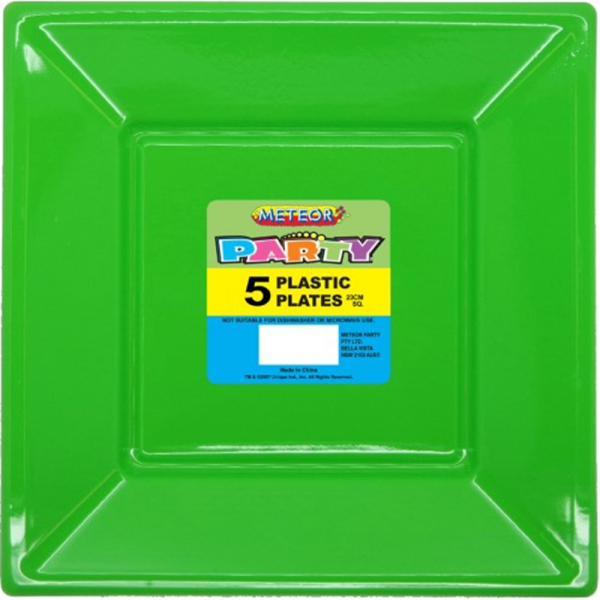 Square Plastic Plates 23cm Lime Green 5PK