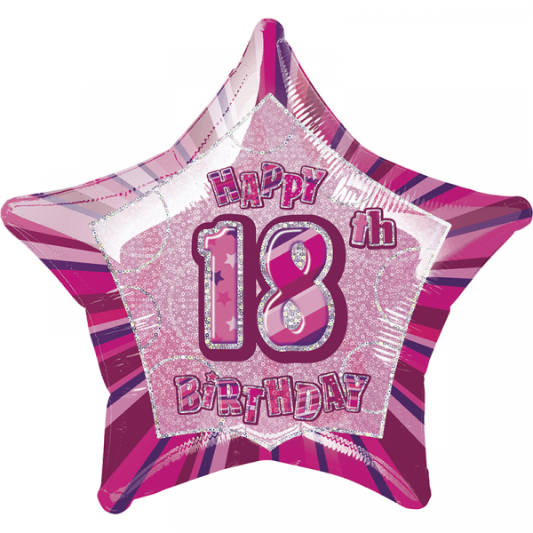Glitz Birthday Pink Star Foil Balloon 18th