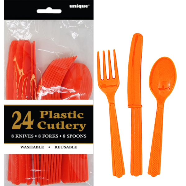 Cutlery Orange Inc Fork Spoon Knife 24PK