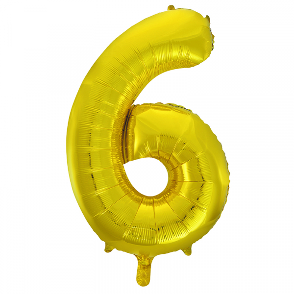 86cm 34 Inch Gaint Number Foil Balloon Gold 6 Inflated with Helium