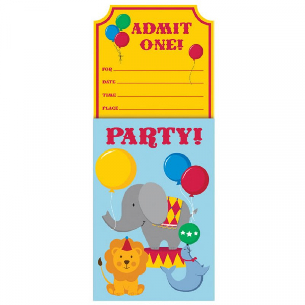 Circus Time Party Invitations Admit One! 8PK