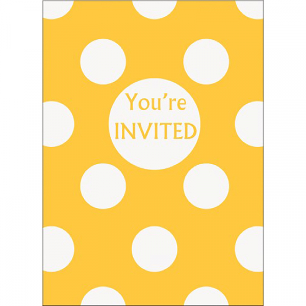 Polka Dots Invitations Sunflower Yellow 8PK