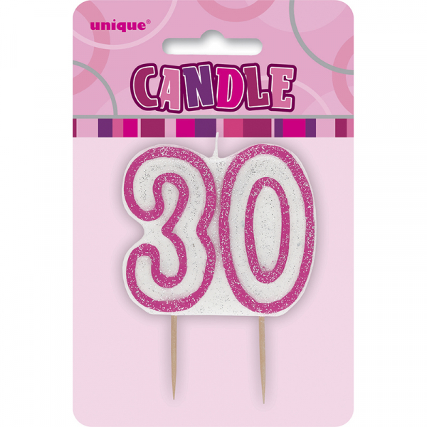 Glitz Birthday Pink Numeral Candle 30th