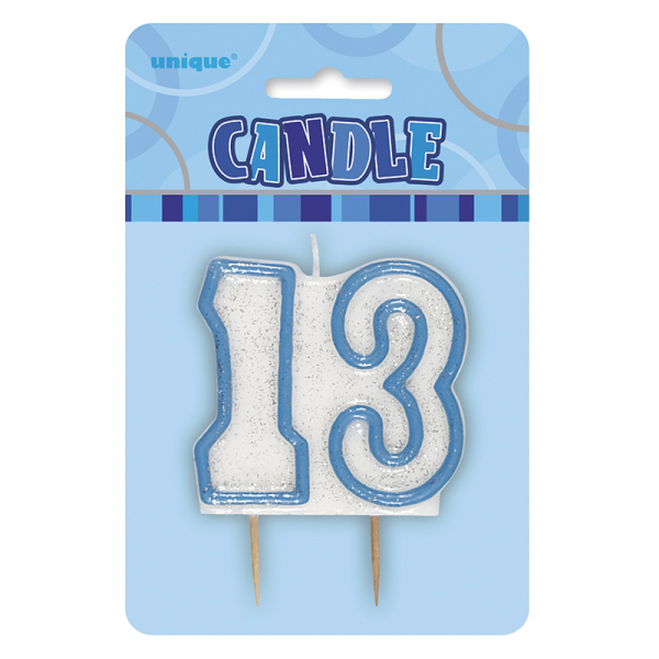 Glitz Birthday Blue Numeral Candle 13th