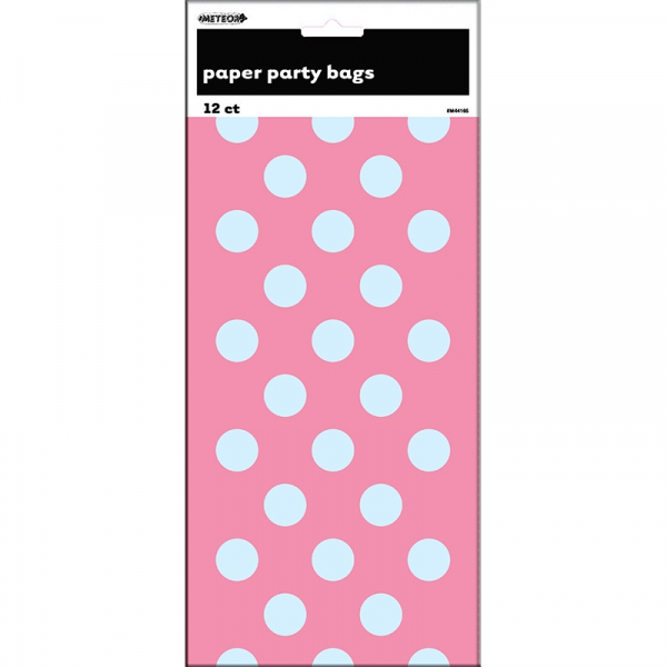 Polka Dots Paper Bags Hot Pink 12PK