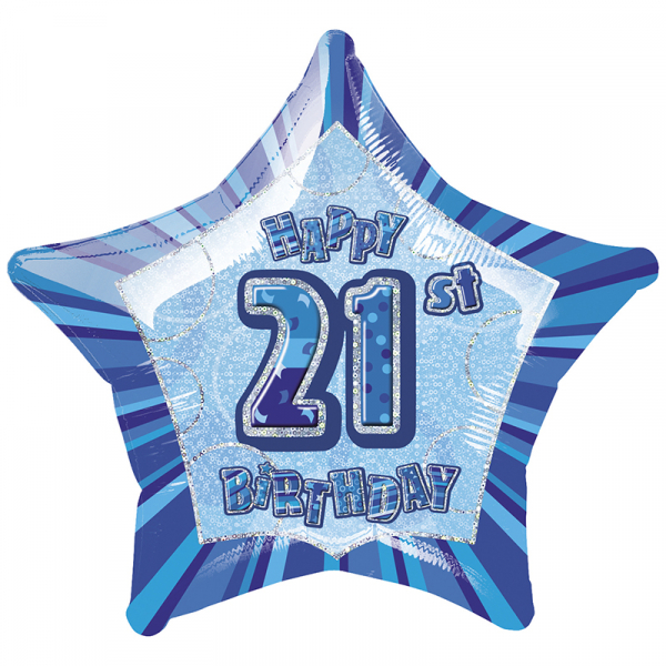 Glitz Birthday Blue Star Foil Balloon 21st