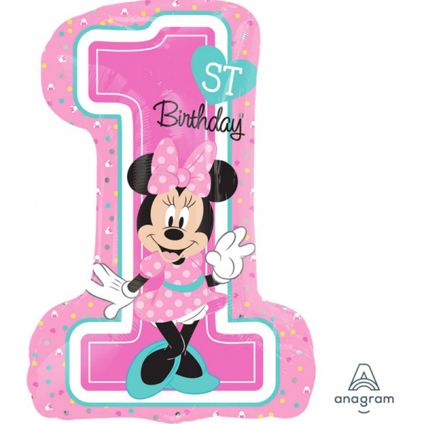 Supershape Minnie 1st Birthday Foil Balloon Inflated with Helium