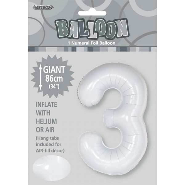 86cm 34 Inch Gaint Number Foil Balloon White 3