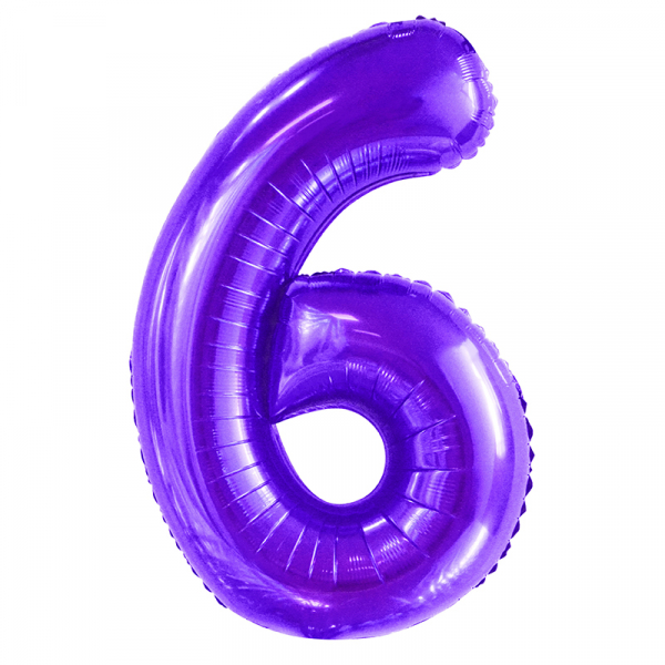 86cm 34 Inch Gaint Number Foil Balloon Purple 6 Inflated with Helium