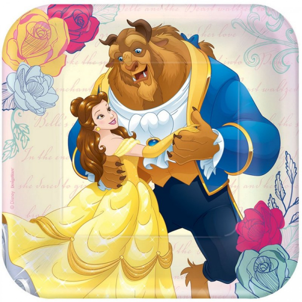 Beauty And The Beast 17cm Square Plates 8PK