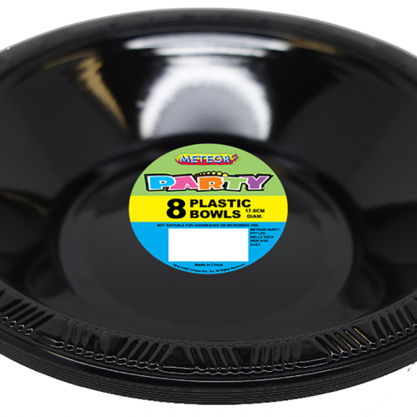 Plastic Bowls 18cm Black 8PK