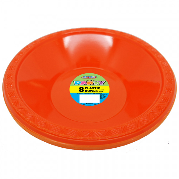 Plastic Bowls 18cm Orange 8PK