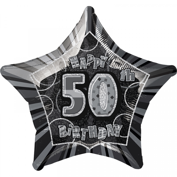 Glitz Birthday Black Star Foil Balloon 50th
