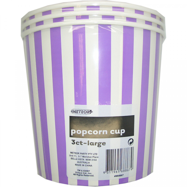 Stripes Purple Popcorn Cups Large 3PK