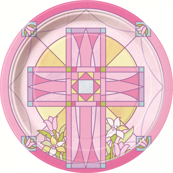 Sacred Cross Pink 23cm Plates 8PK