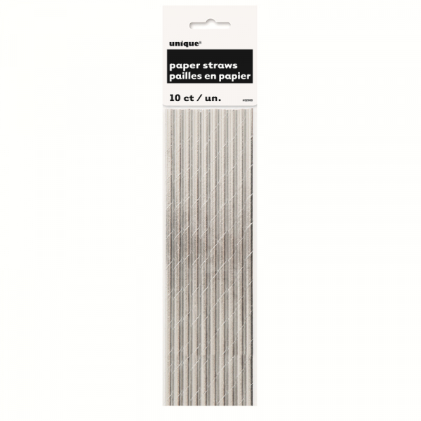 Metallic Silver Foil Paper Straws 10PK
