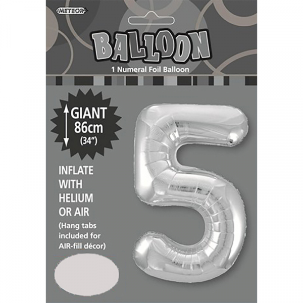 86cm 34 Inch Gaint Numeral Foil Balloon Silver 5