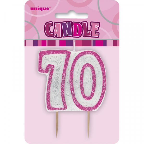 Glitz Birthday Pink Numeral Candle 70th