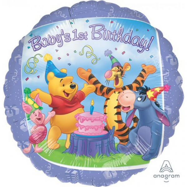 45cm Standard Pooh And Friends 1st Birthday Foil Balloon Inflated with Helium