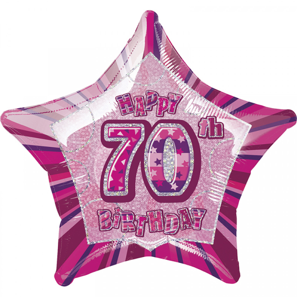 Glitz Birthday Pink Star Foil Balloon 70th
