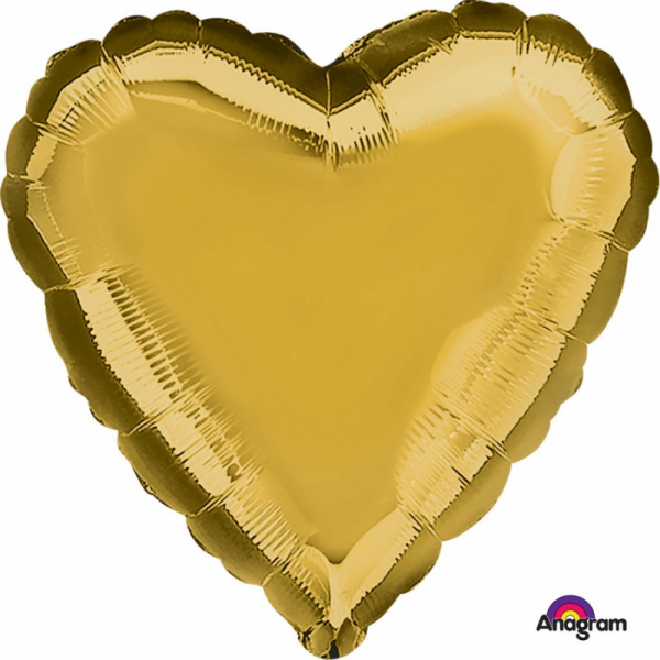 45cm Heart Foil Balloon Gold Inflated with Helium
