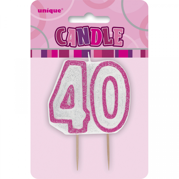 Glitz Birthday Pink Numeral Candle 40th