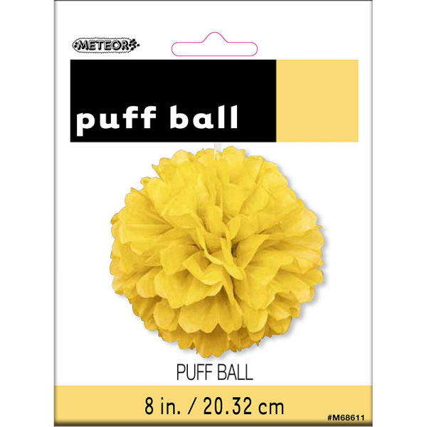 Hanging Puff Ball Decoration 20cm Yellow