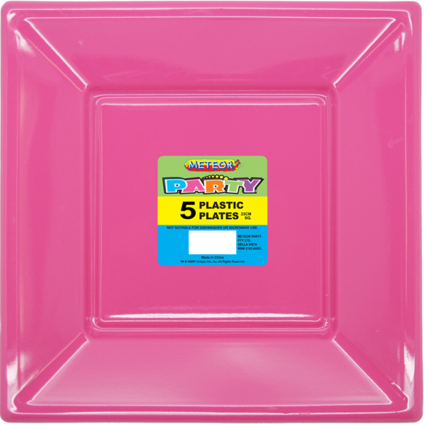 Square Plastic Plates 23cm Hot Pink 5PK
