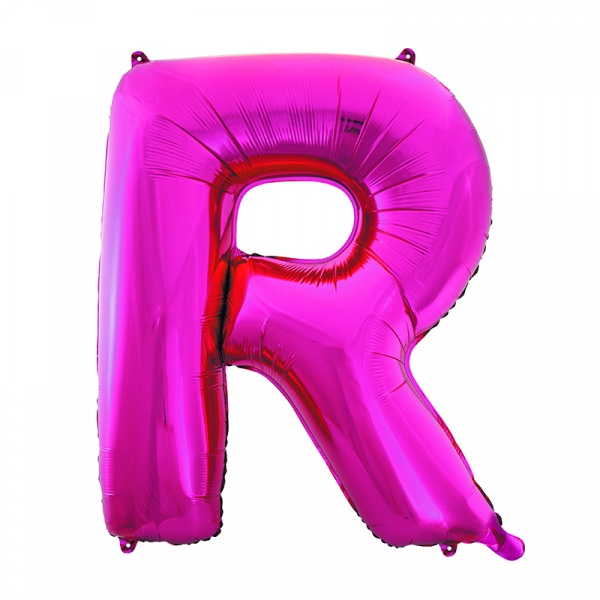 86cm 34 Inch Gaint Alphabet Letter Foil Balloon Dark Pink R Inflated with Helium