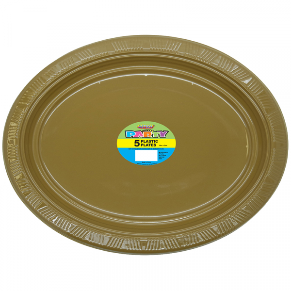 Oval Plastic Plates Gold 5PK