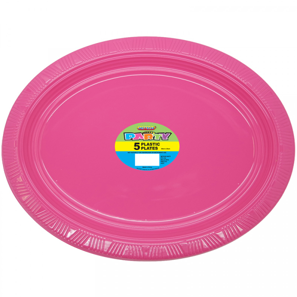 Oval Plastic Plates Pink 5PK